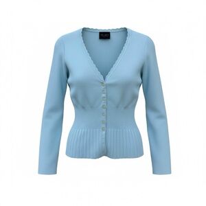 AXCESS Aqua Cardigan Sweater Scalloped Trim Women's Large Coquette V-neck Y2K